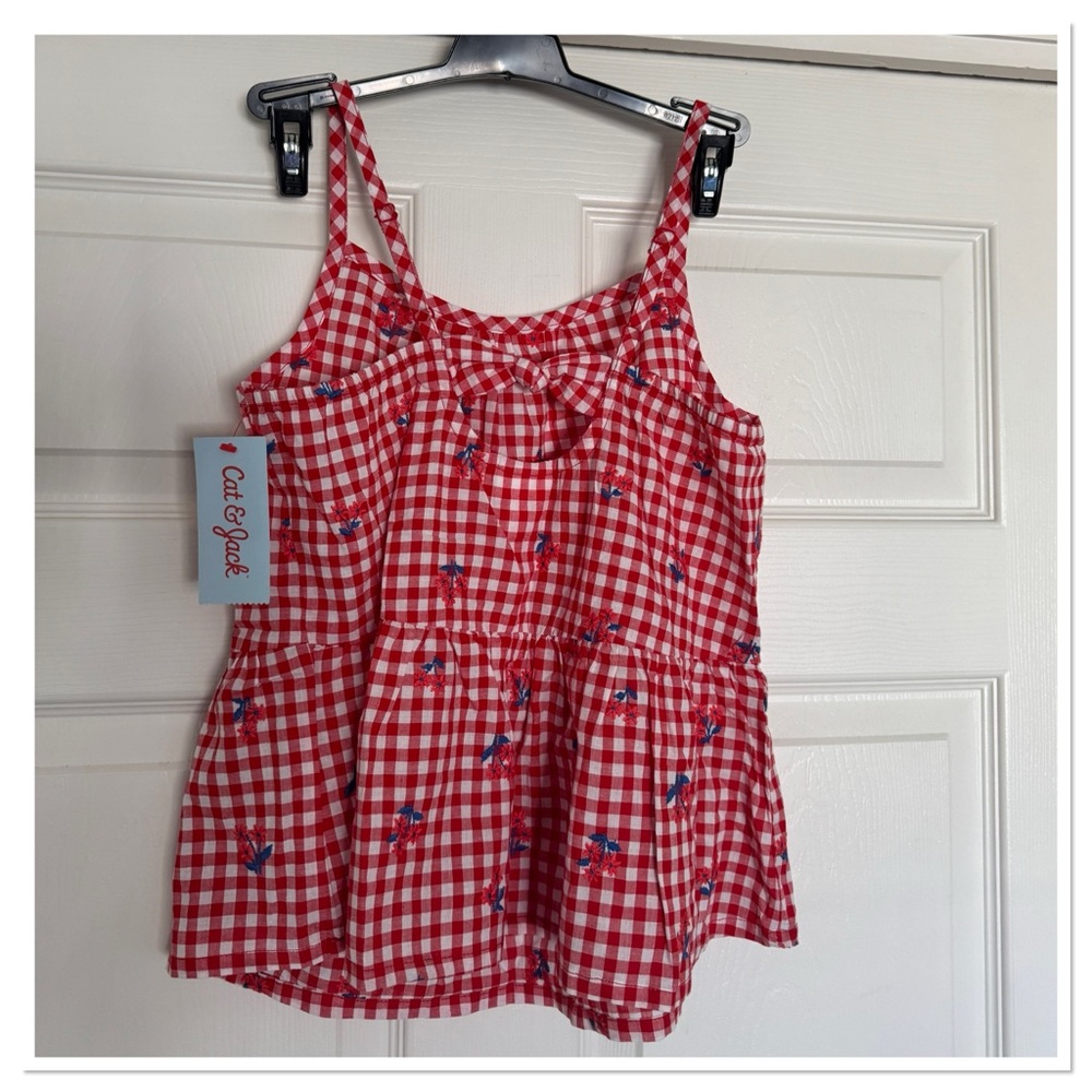 Girls Embroidered Americana Gingham Peplum Tank Cat & Jack - Picture 3 of 5
